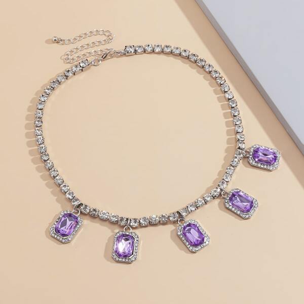 

Gemstone & Rhinestone Decor Necklace, Multicolor