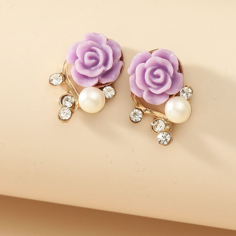 

Flower & Faux Pearl Decor Earrings, Purple