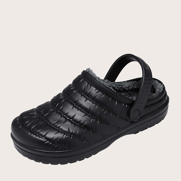 

Men Stitch Detail Fluffy Slippers, Black