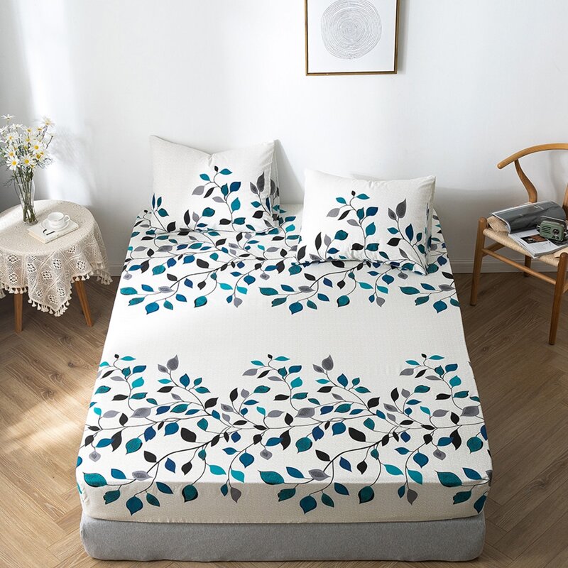 

1pc Leaf Print Fitted Sheet Without Pillow, Multicolor
