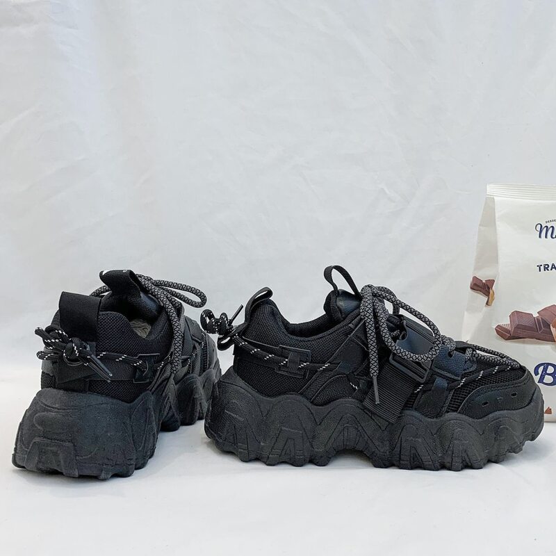 

Buckle Lace-up Chunky Sneakers, Black