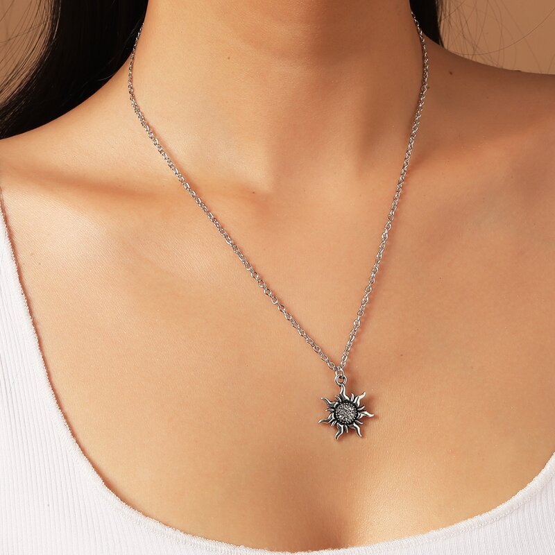 

Sun Charm Necklace, Silver