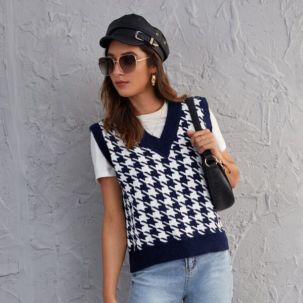 

Houndstooth V-neck Sweater Vest, Navy blue