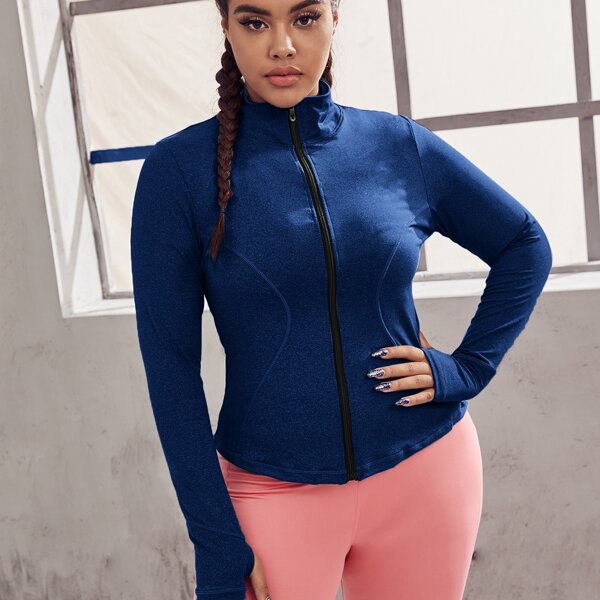 

Plus Zip Up Sports Jacket With Thumb Hole, Navy blue