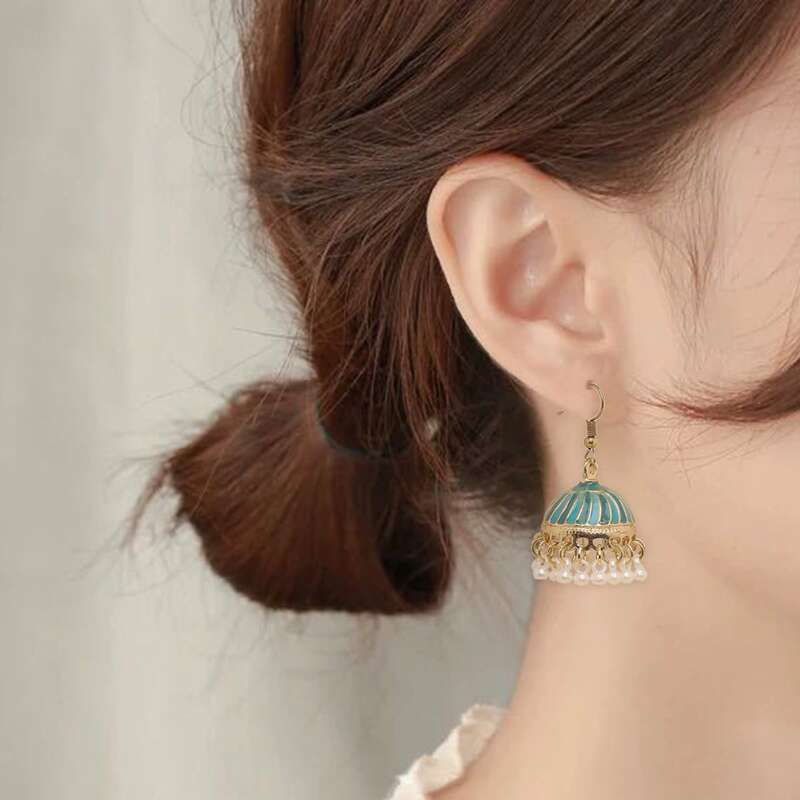 

Jhumka Faux Pearl Decor Drop Earrings, Multicolor