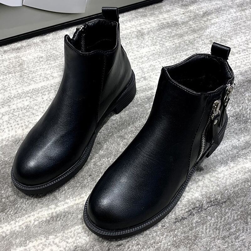 

Solid Double Zip Ankle Boots, Black