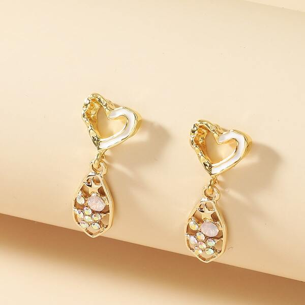 

Heart Design Drop Earrings, Gold