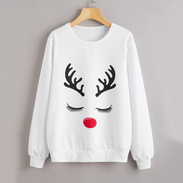 

Cartoon Graphic Round Neck Sweatshirt, White