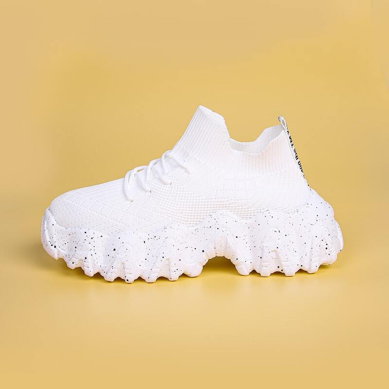 

Lace Up Decor Knit Chunky Sneakers, White