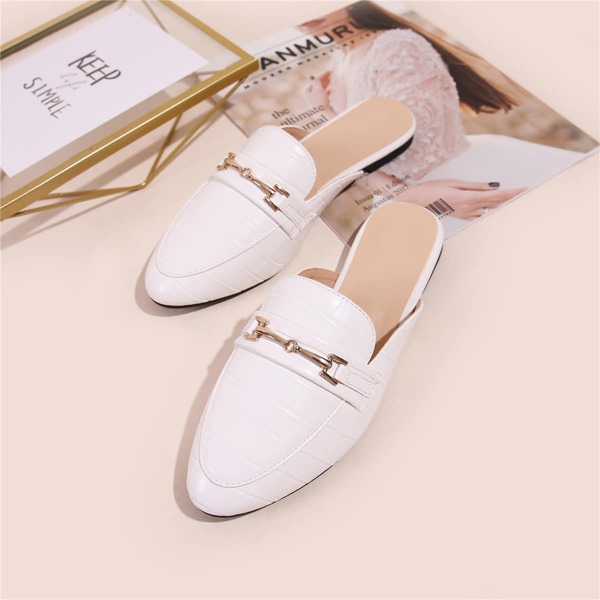 

Horsebit Decor Croc Embossed Loafer Mules, White
