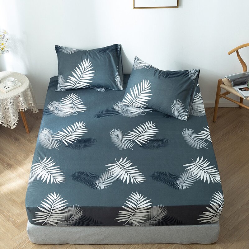 

1pc Leaf Print Fitted Sheet Without Pillow, Multicolor
