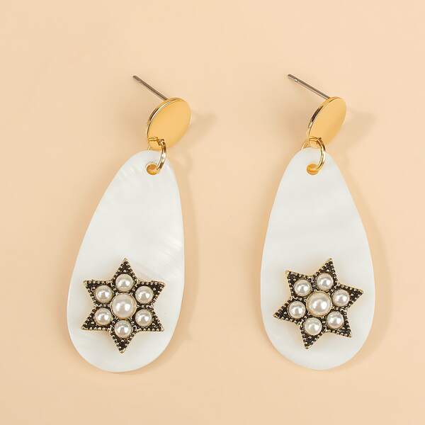 

Faux Pearl Decor Water Drop Earrings, White