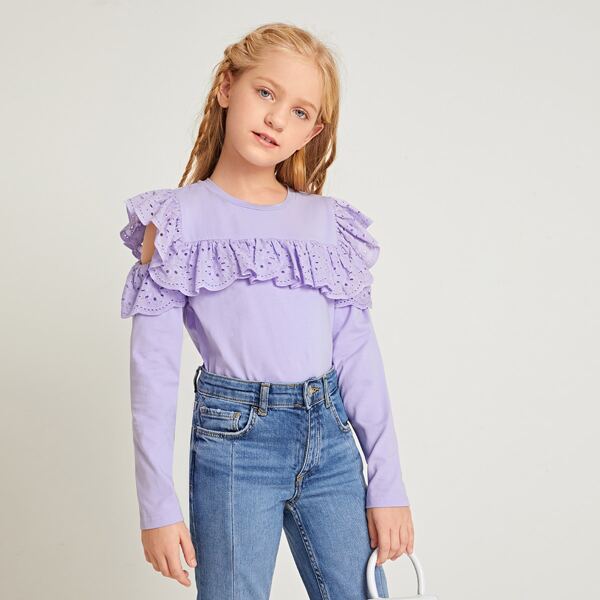 

Girls Cold Shoulder Schiffy Ruffle Detail Tee, Lilac purple