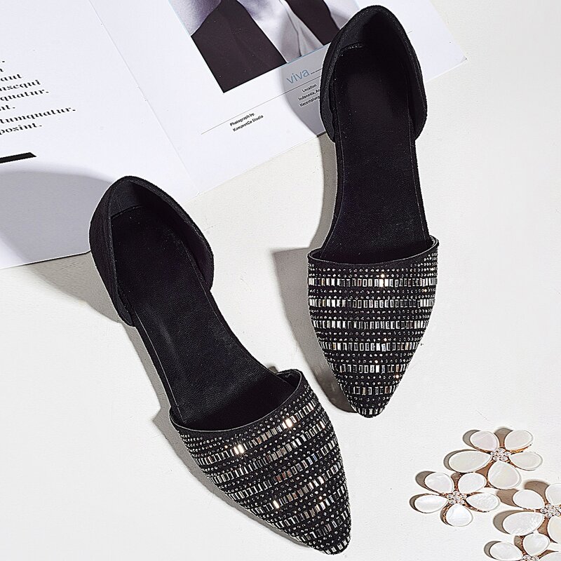 

Rhinestone Decor Two Part Flats, Black