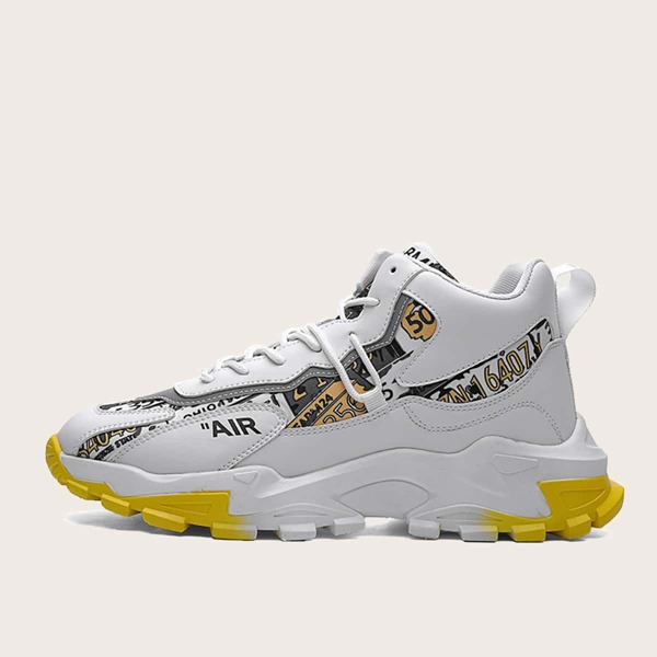 

Men Lace-up Front Letter Graphic Sneakers, White