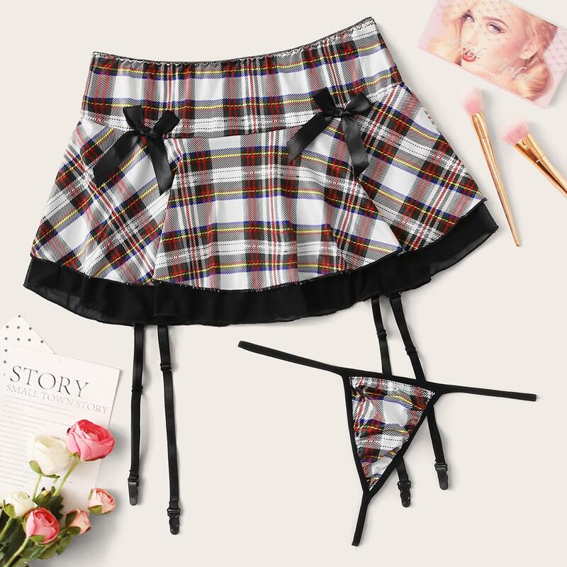 

Tartan Garter Skirt With Thong, Multicolor