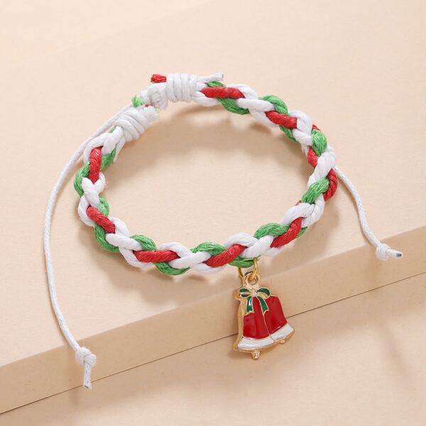 

Men Christmas Bell Charm Braided Bracelet, Multicolor