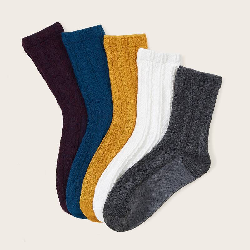 

5pairs Simple Solid Crew Socks, Multicolor
