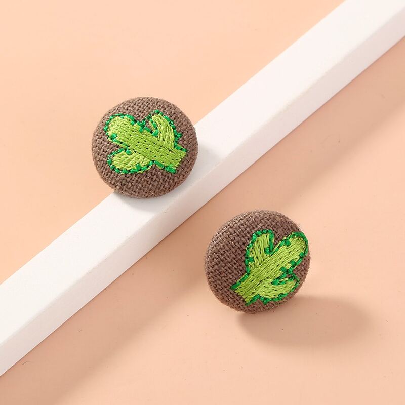 

Cactus Embroidered Round Stud Earrings, Multicolor