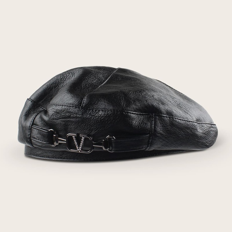 

Rhinestone Letter Decor Beret, Black