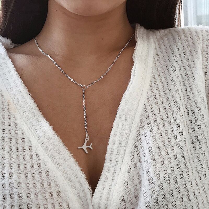 

Plane Y Lariat Necklace, Silver