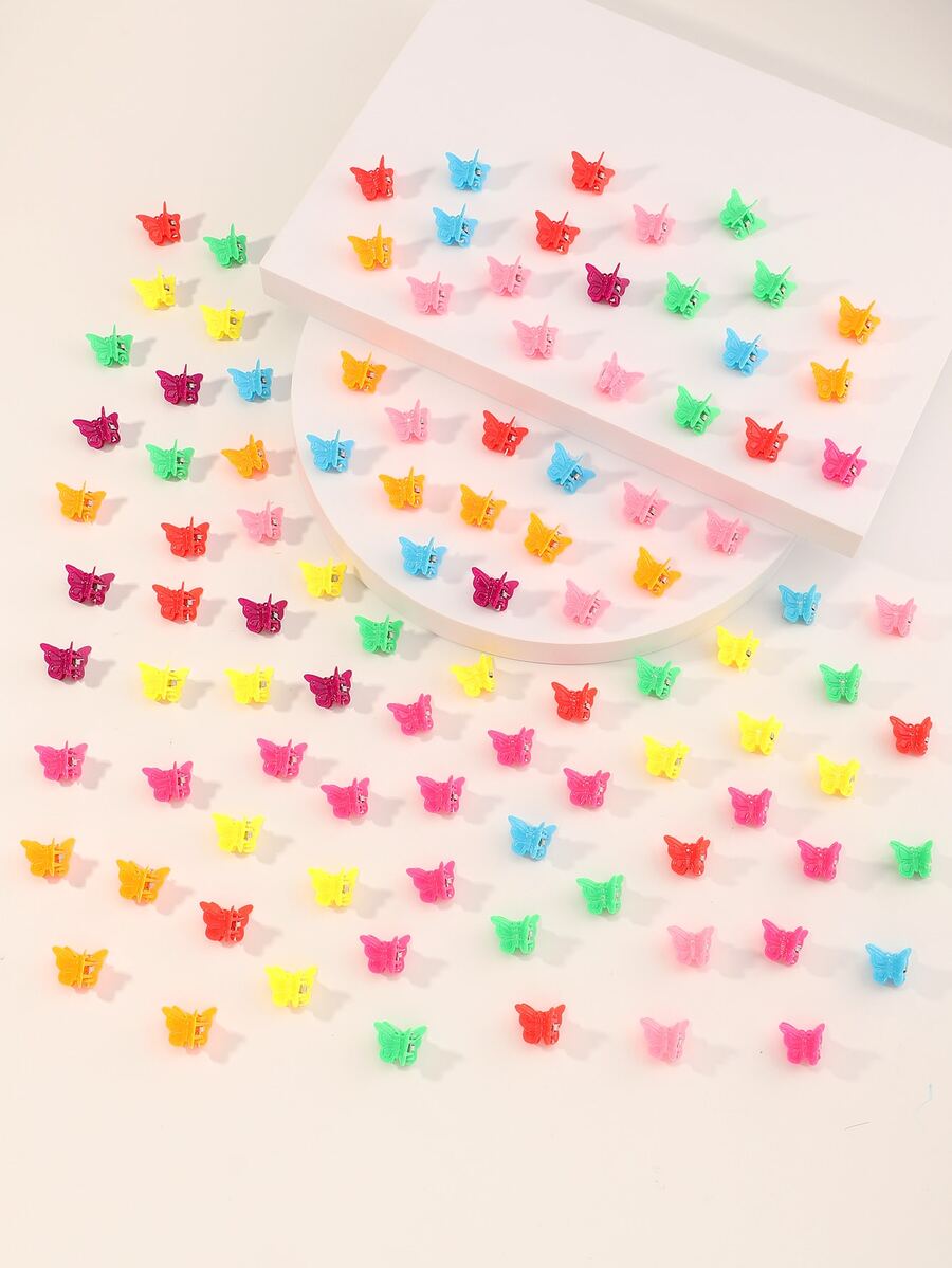 100 buah Jepit Rambut Kupu-kupu Minimalis Kasual Warna Campuran untuk Anak-anak - MultiWarna - View 1