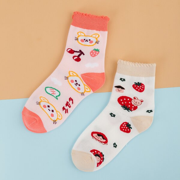 

2pairs Fruit Pattern Socks, Multicolor