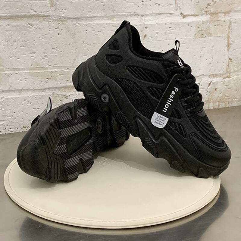 Lace-up Front Chunky Sneakers, Black