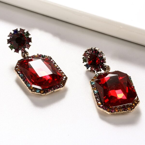 

Geometric Gemstone Decor Drop Earrings, Red