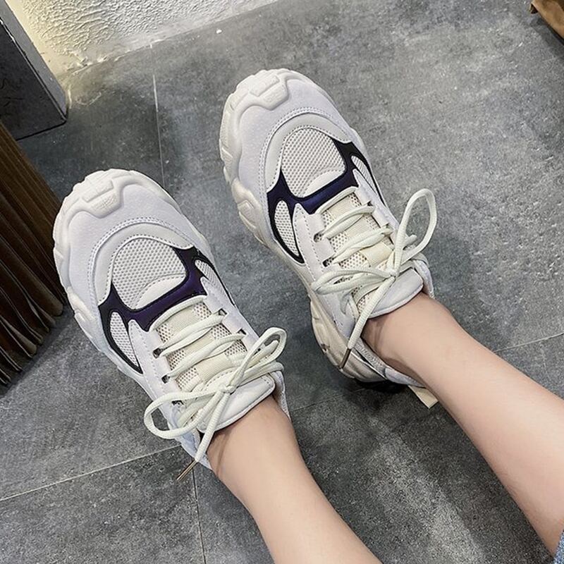 

Lace-up Mesh Chunky Sneakers, Beige