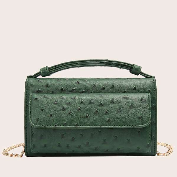 

Ostrich Pattern Flap Satchel Bag, Green