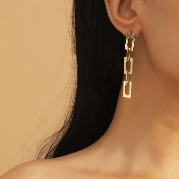 

Geometric Chain Design Drop Earrings, Gold