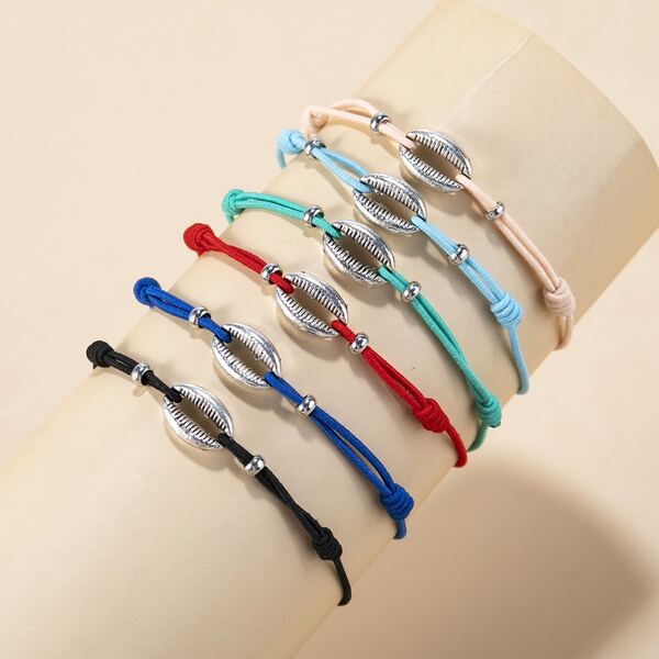 

6pcs Shell Decor String Bracelet, Multicolor