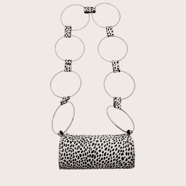 

Dot Pattern Ring Crossbody Bag, Black and white