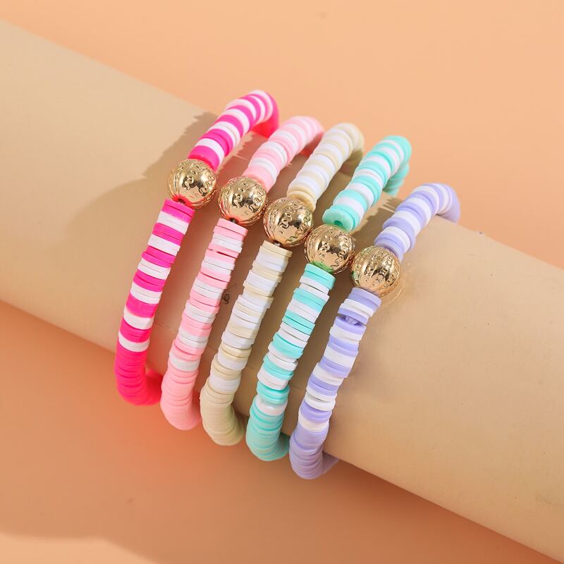 

5pcs Ball Detail Colorblock Bracelet, Multicolor