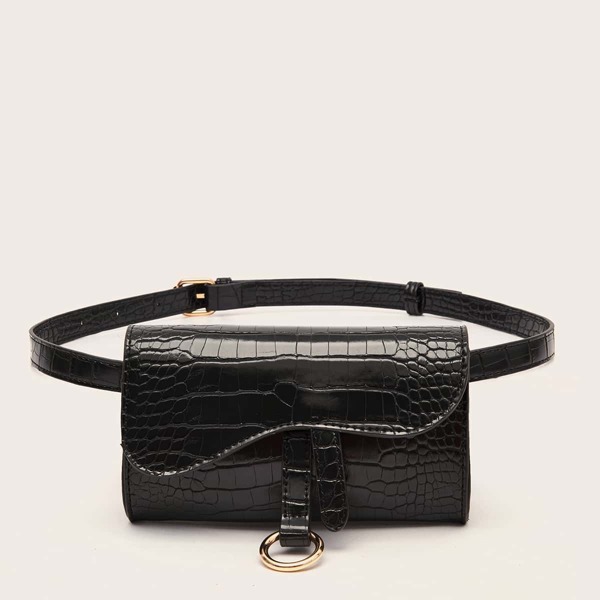 

Croc Embossed Belt Bag, Black