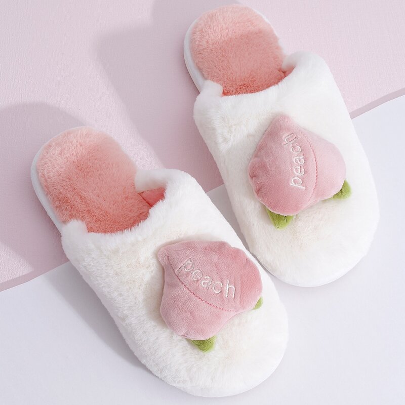 

Cartoon Decor Fluffy Slippers, White