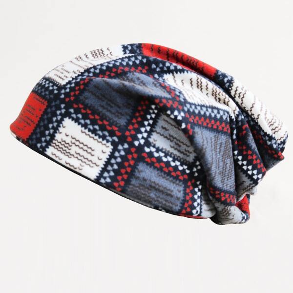 

Men Plaid Pattern Scarf Beanie, Multicolor