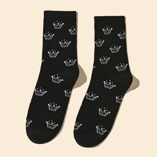 

Crown Pattern Socks, Black