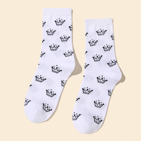 

Crown Pattern Socks, White