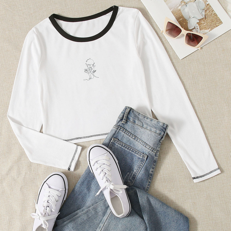 

Figure Graphic Stitching Crop Tee, White