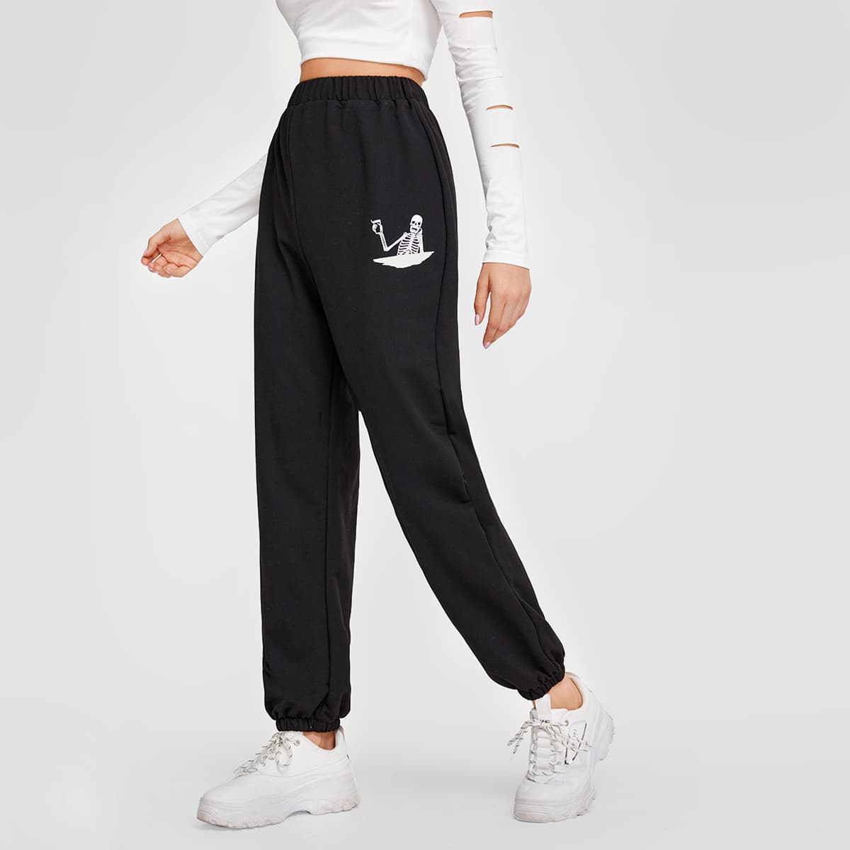 

Skull Graphic Sweatpants, Black
