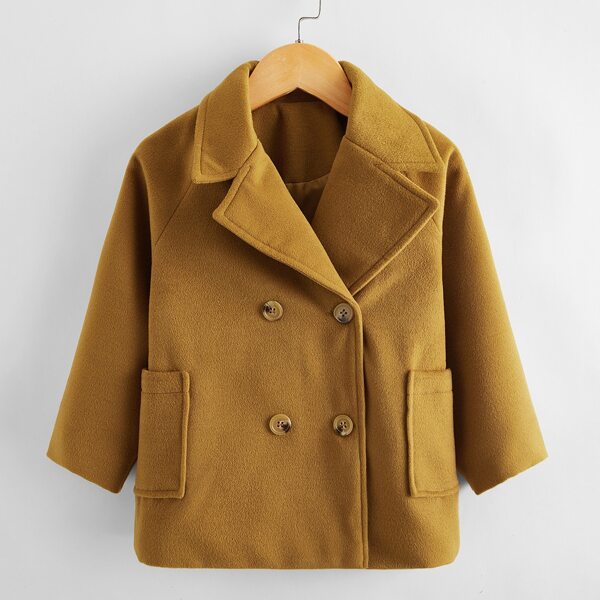 

Toddler Girls Lapel Collar Double Breasted Raglan Sleeve Overcoat, Brown