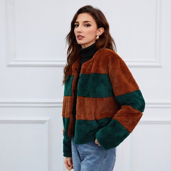 

Colorblock Teddy Oversized Jacket, Multicolor