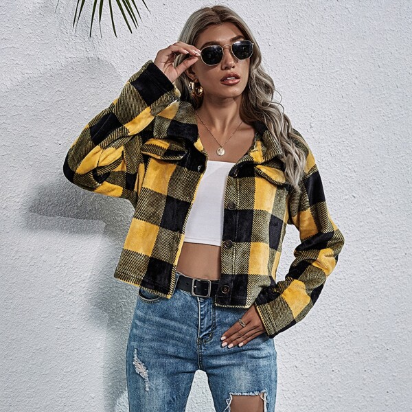 

Button Front Gingham Flannel Jacket, Multicolor