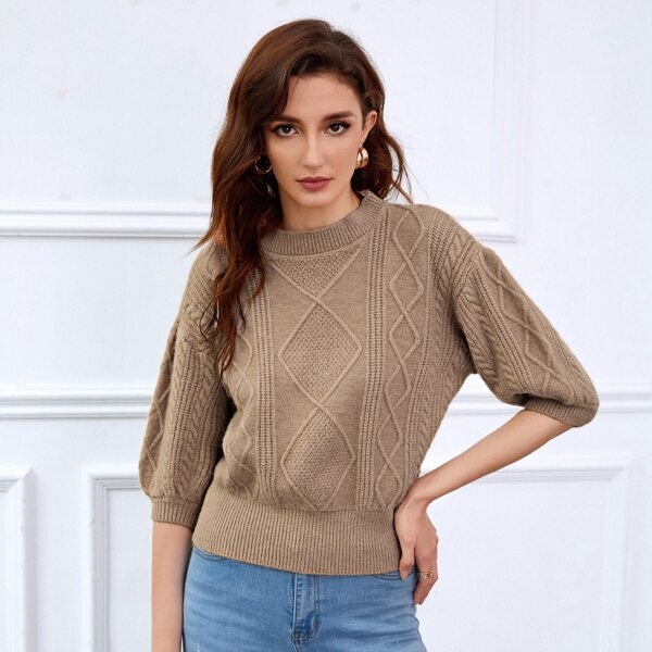 

Drop Shoulder Diamond Knit Sweater, Mocha brown