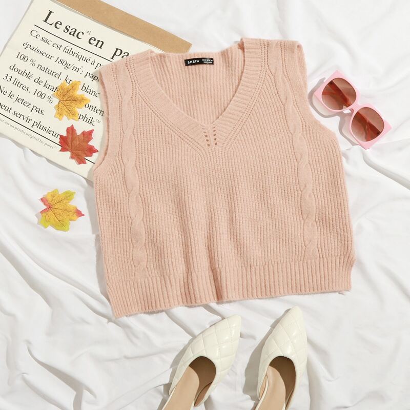 

Solid Crop Sweater Vest, Pastel baby pink