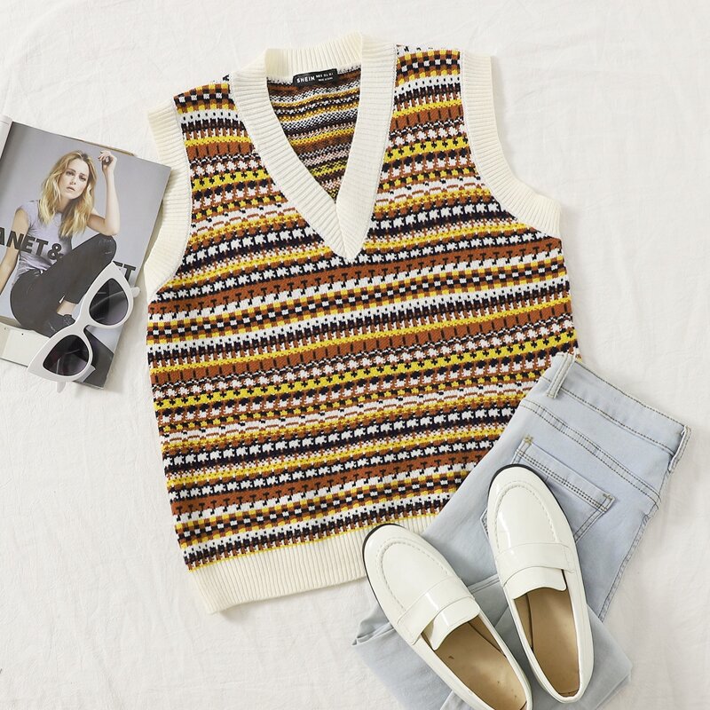 

Striped Pattern Sweater Vest, Multicolor