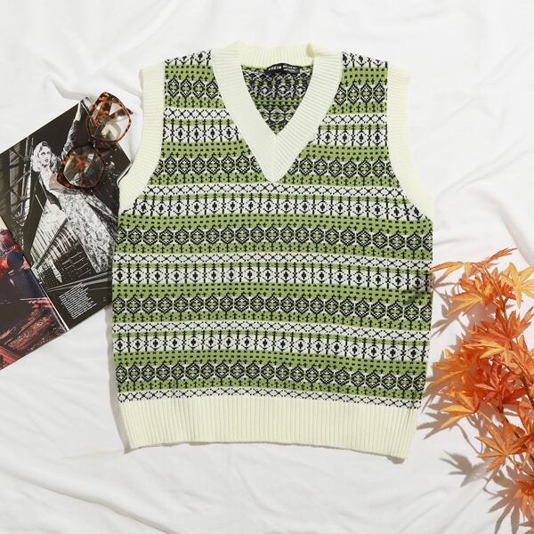 

Geo Pattern Sweater Vest, Multicolor
