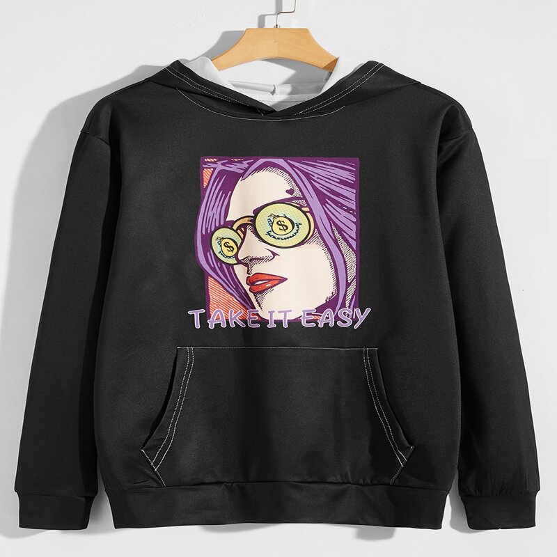 

Guys Slogan Figure Graphic Hoodie, Black